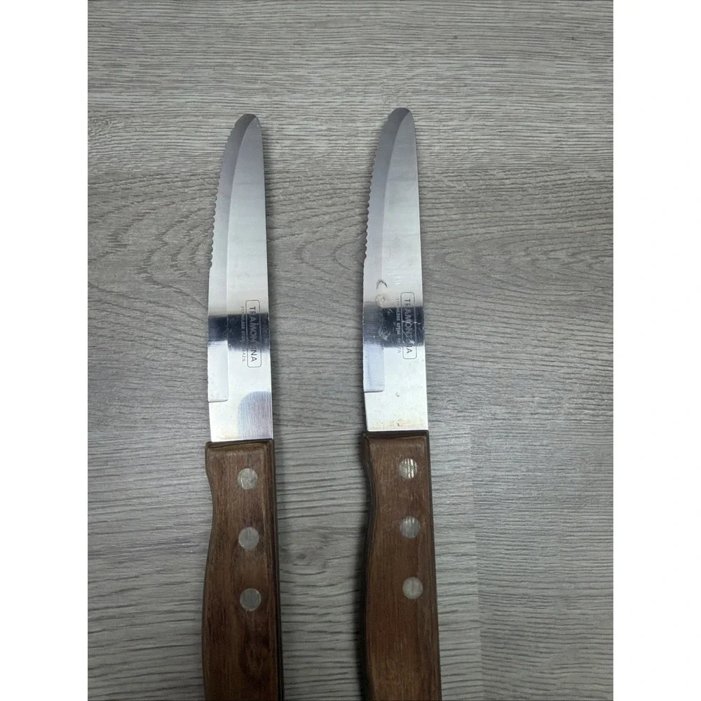 Pair Of Tramontina Stainless Steel Jumbo Steak Knifes Polywood Handles Brazil 5